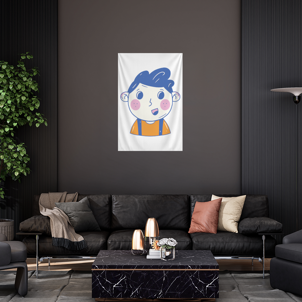 Cute Smiling Boy with Blue Hair Wall Tapestry