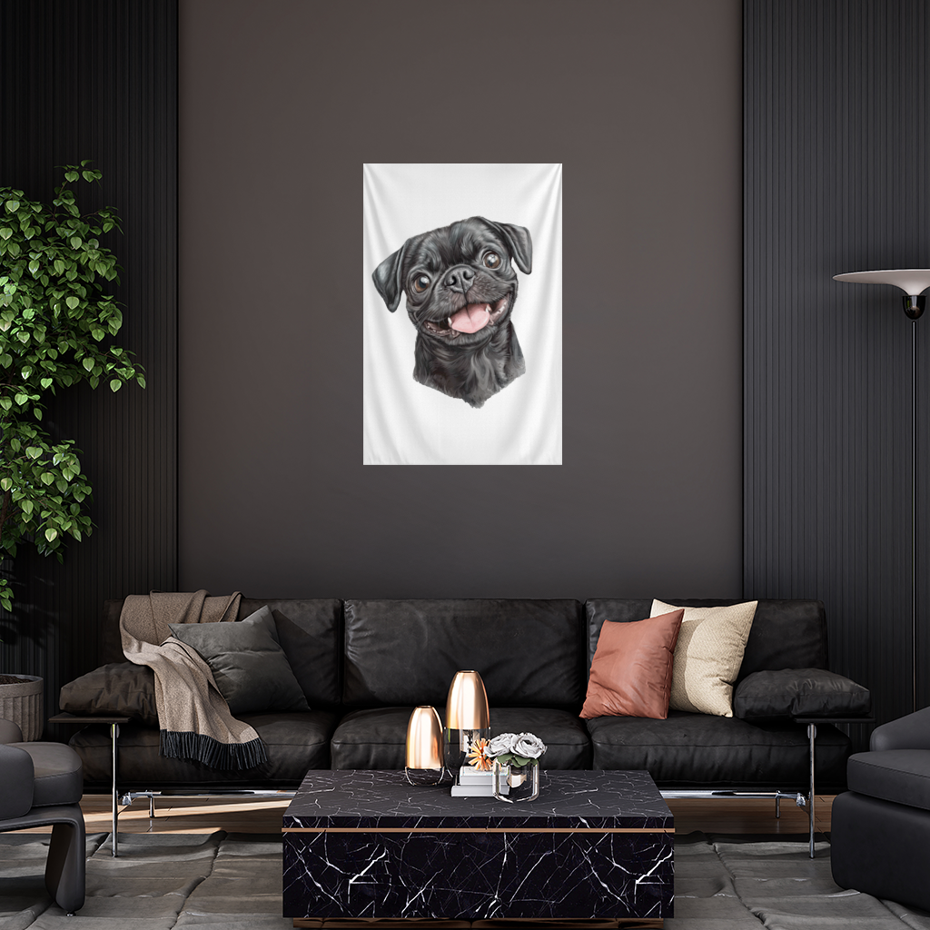 Gülümseyen Siyah Pug Köpek Duvar Örtüsü