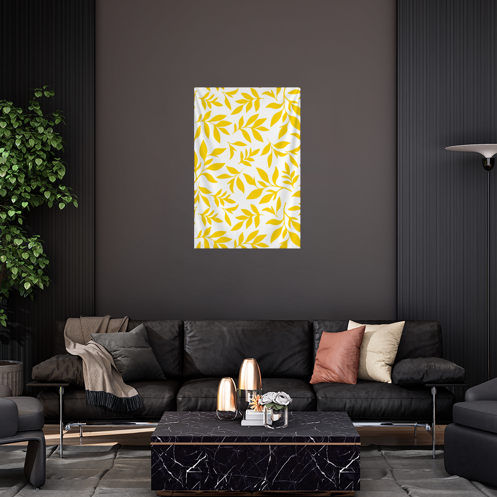 Mustard Yellow Botanical Leaves Wall Tapestry