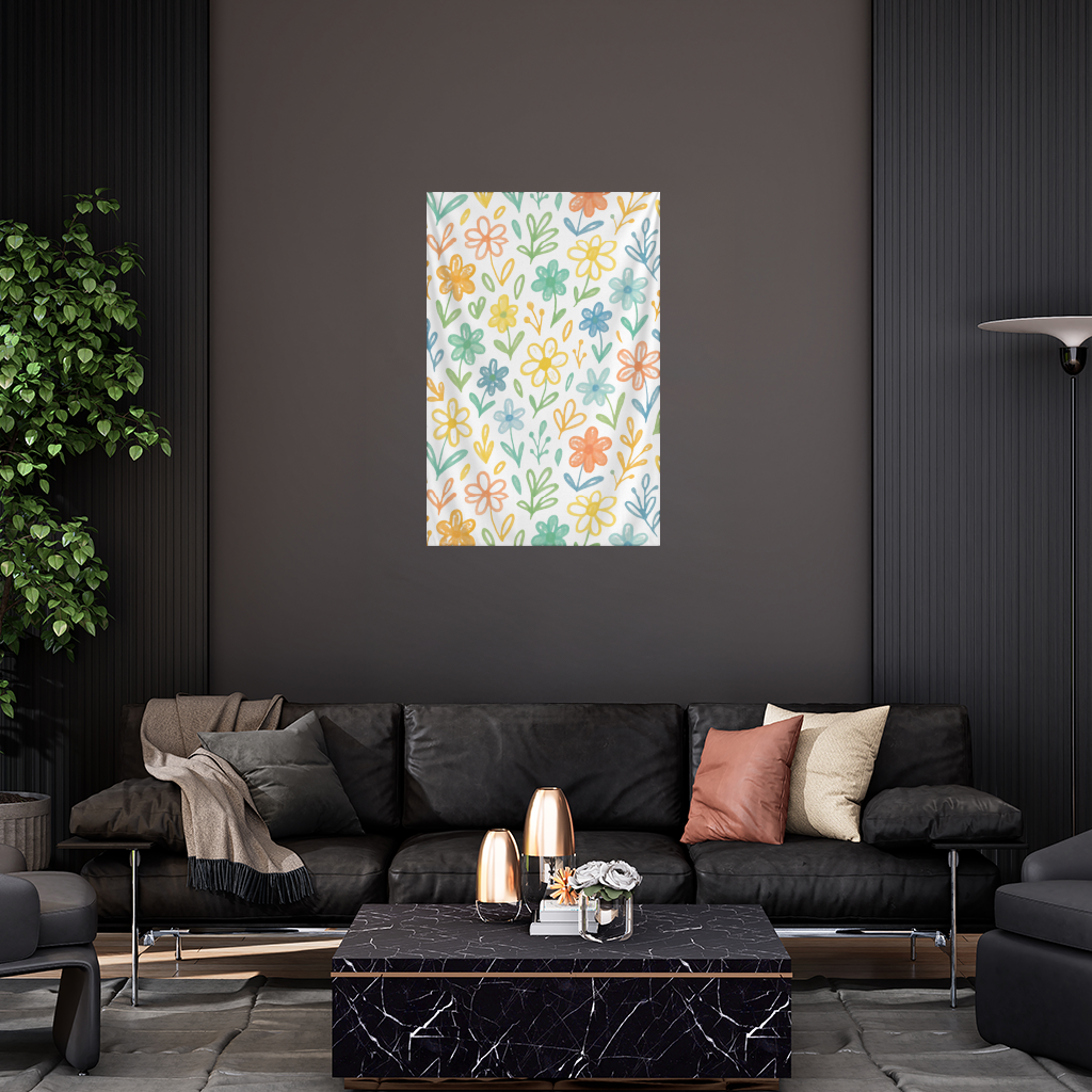 Colorful Boho Wildflowers Wall Tapestry