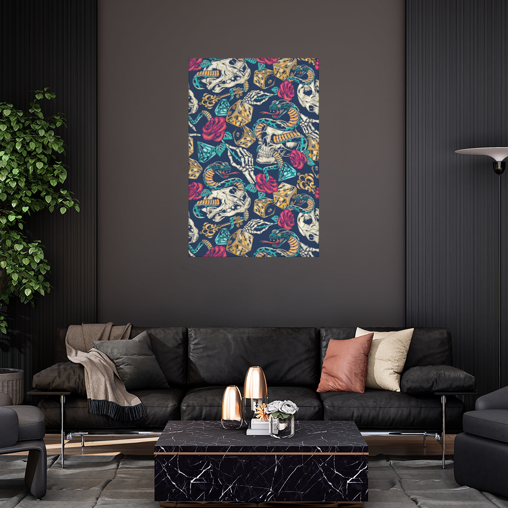 Skull Snake Dice and Roses Pattern 