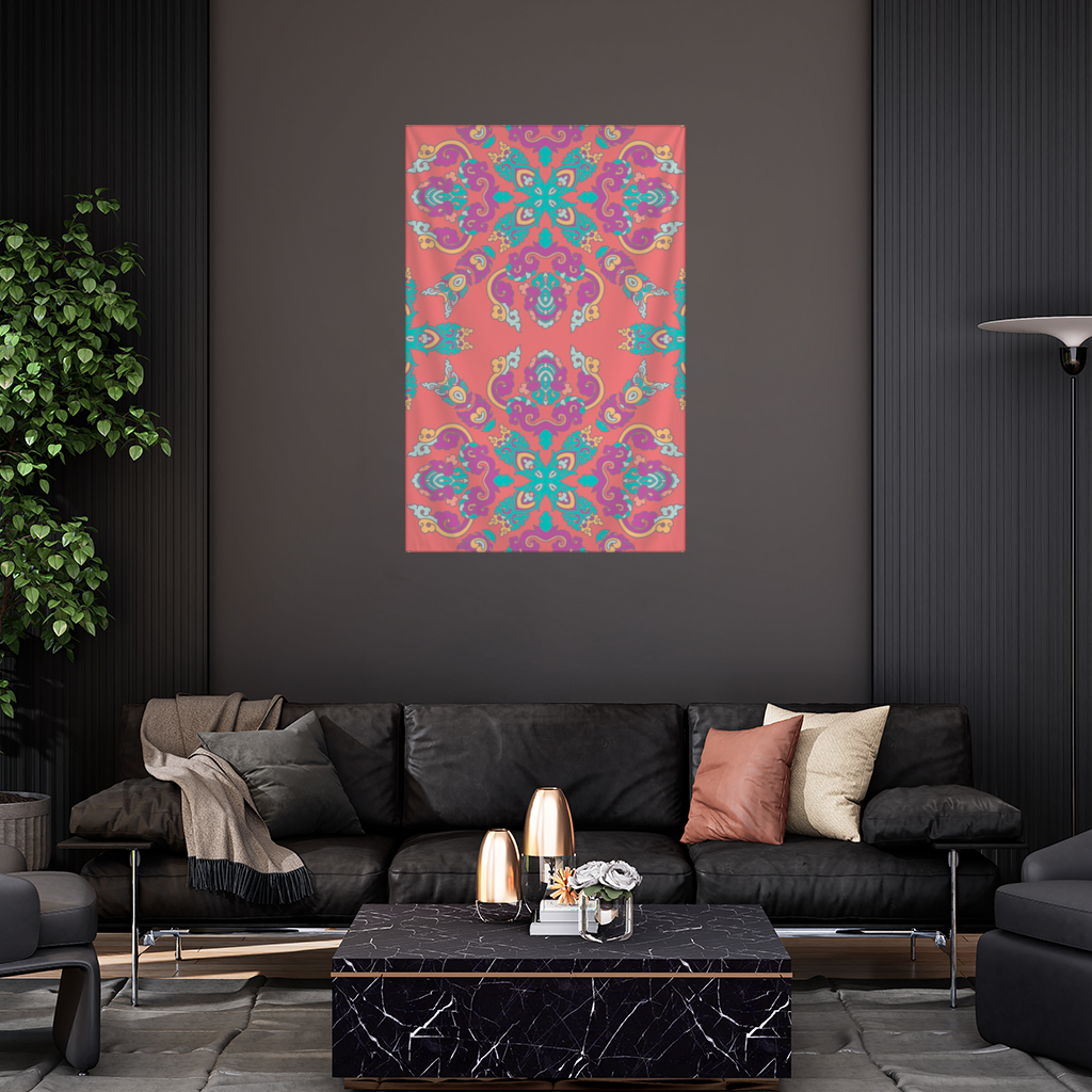 Vibrant Red Oriental Mandala Pattern Wall Tapestry
