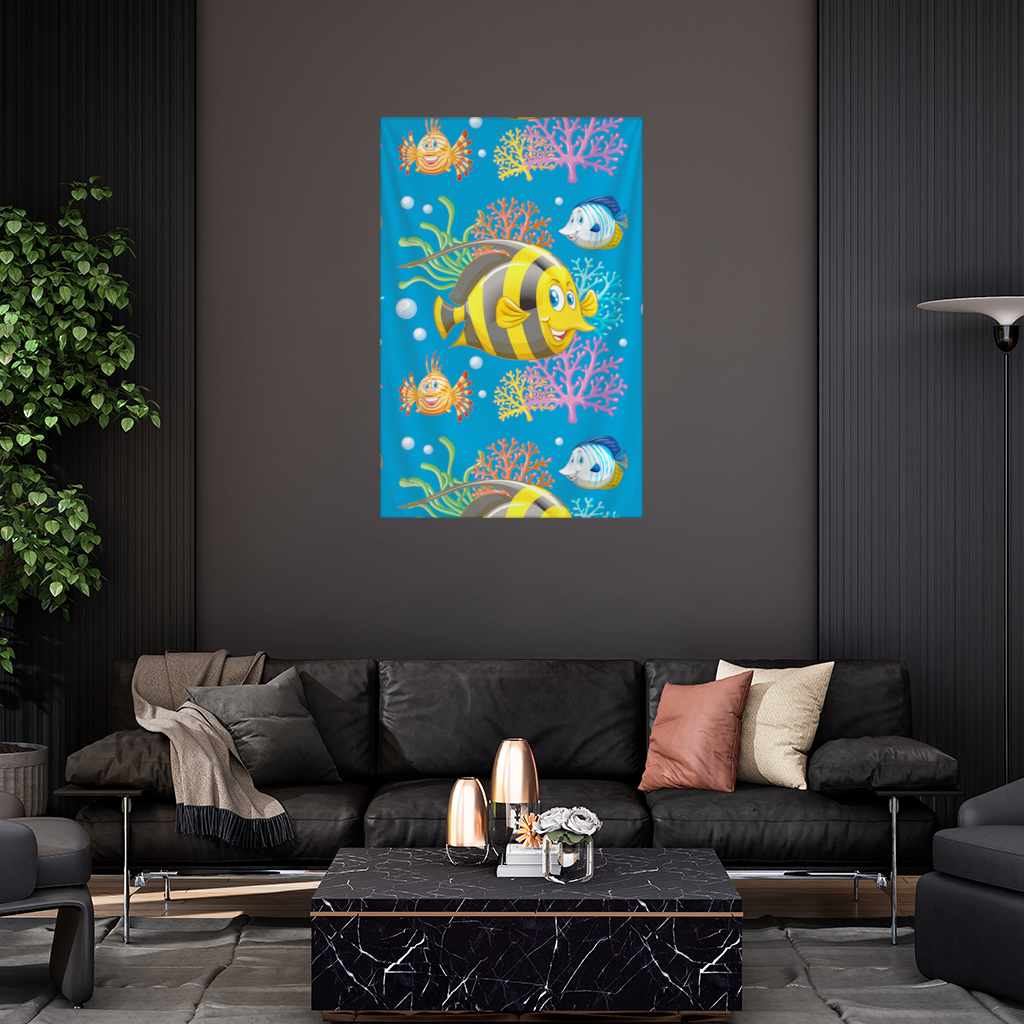 Colorful Tropical Fish and Coral Reef Pattern Wall Tapestry