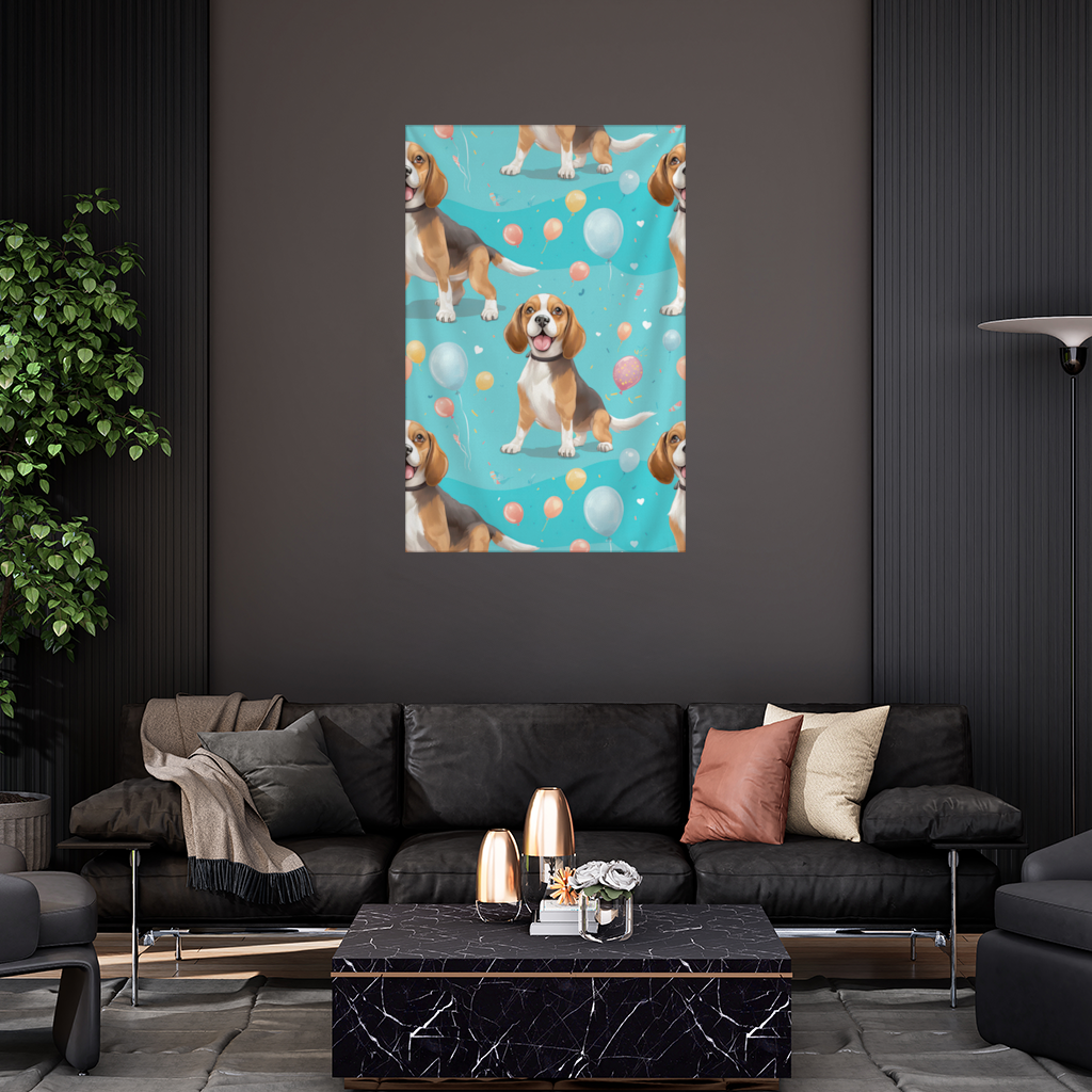 Cute Beagle Dog and Colorful Balloons Seamless Pattern Wall Tapestry