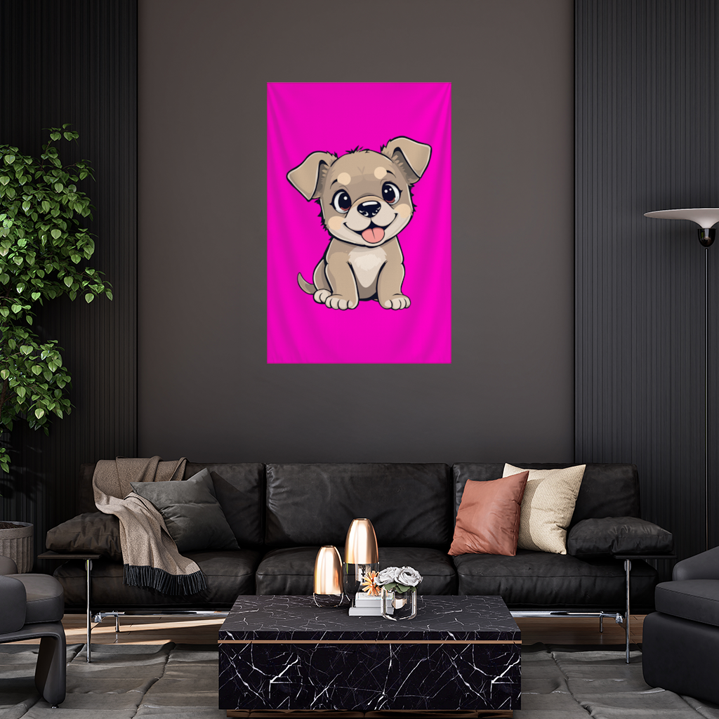 Cute Dog Illustration on Pink Background 