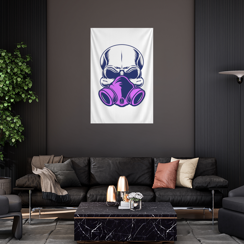 Skull with Gas Mask Illustration Modern and Edgy Design Wall Tapestry