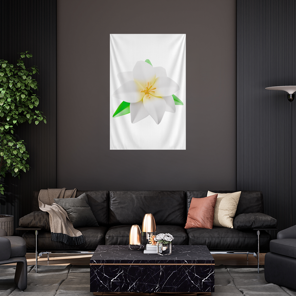 3D White Lily Flower Illustration Wall Tapestry