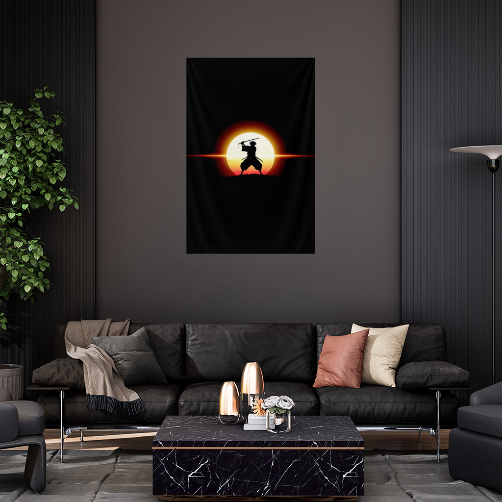 Samurai Silhouette Under the Rising Sun Honor and Strength Wall Tapestry