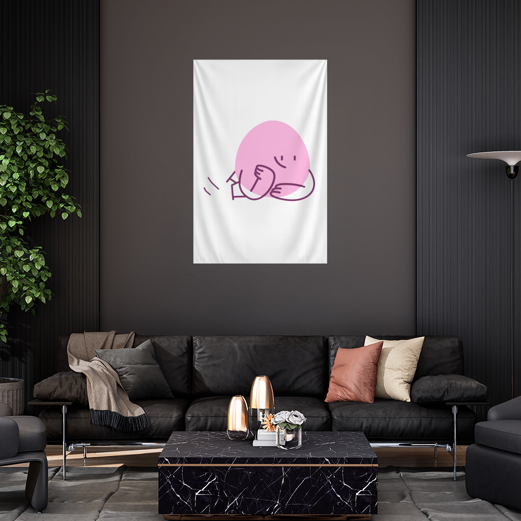 Sevimli Pembe Uzanmış Karakter Çizimi Duvar Örtüsü