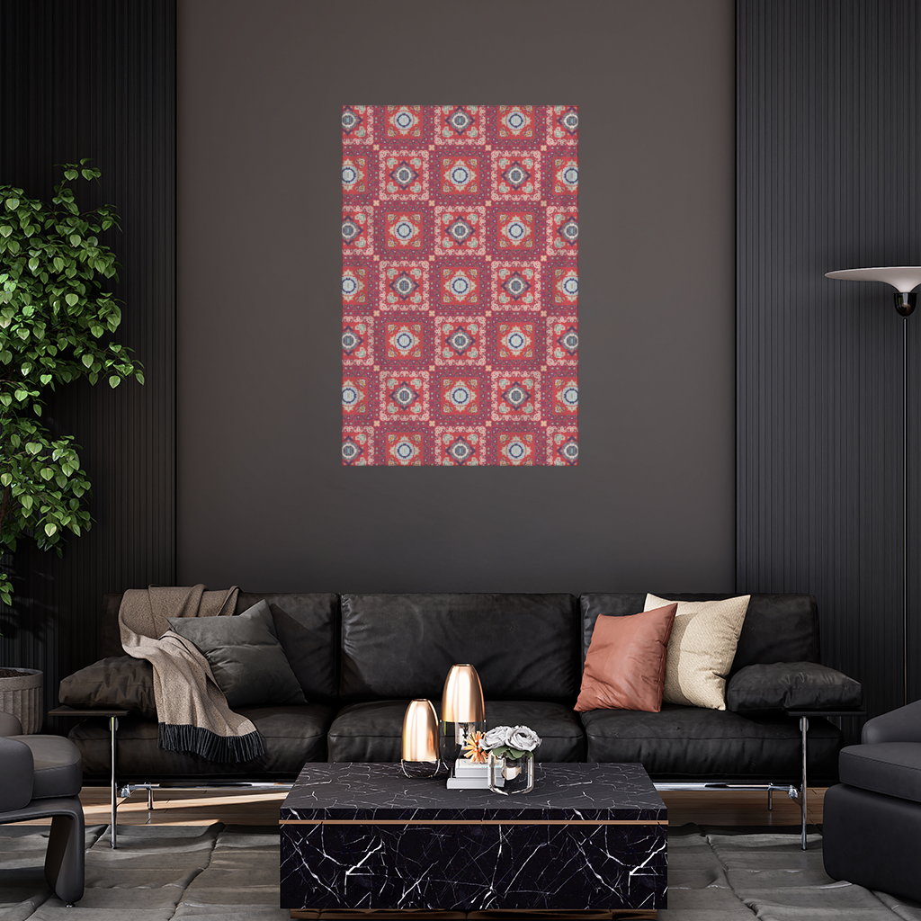 Traditional Kilim Inspired Red Ethnic Geometric Pattern Wall Tapestry
