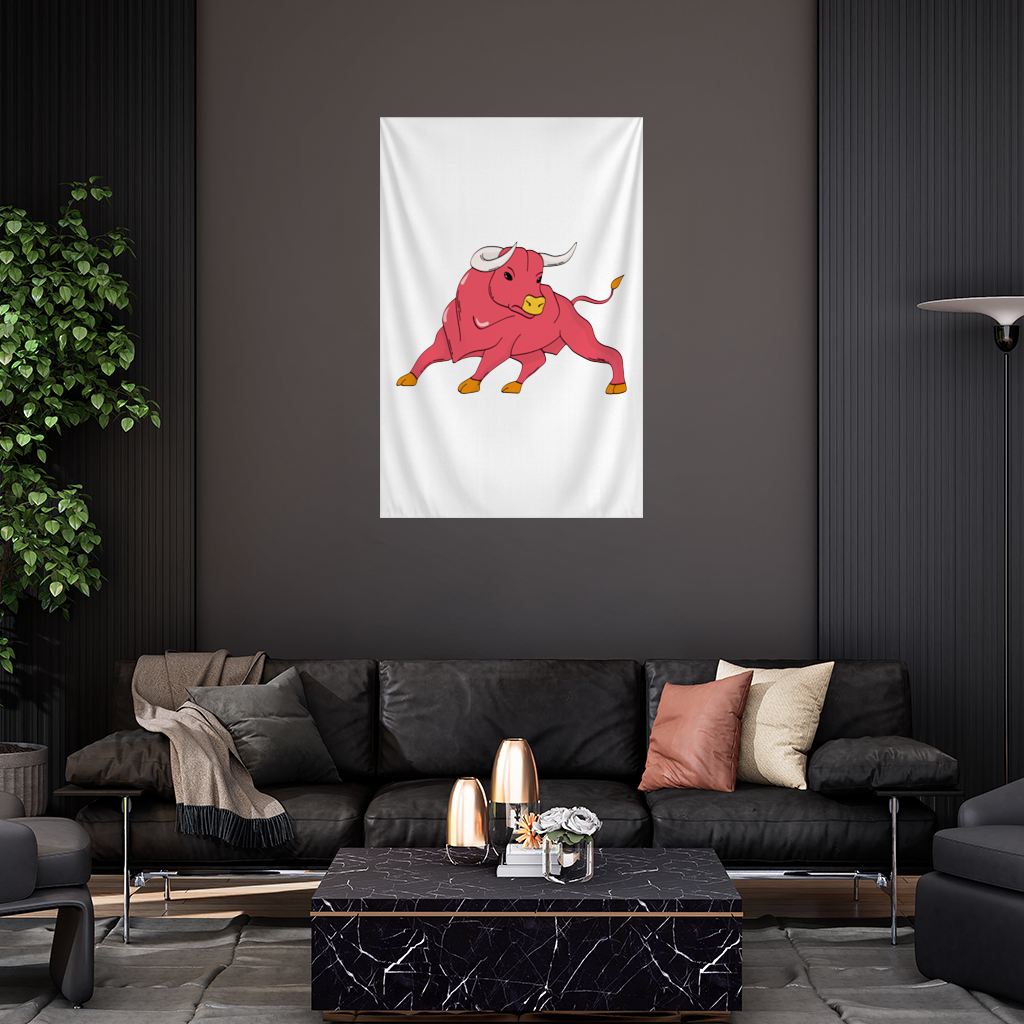 İspanyol Boğası Kırmızı Matador Tarzı Güçlü Boğa İllüstrasyonu Duvar Örtüsü