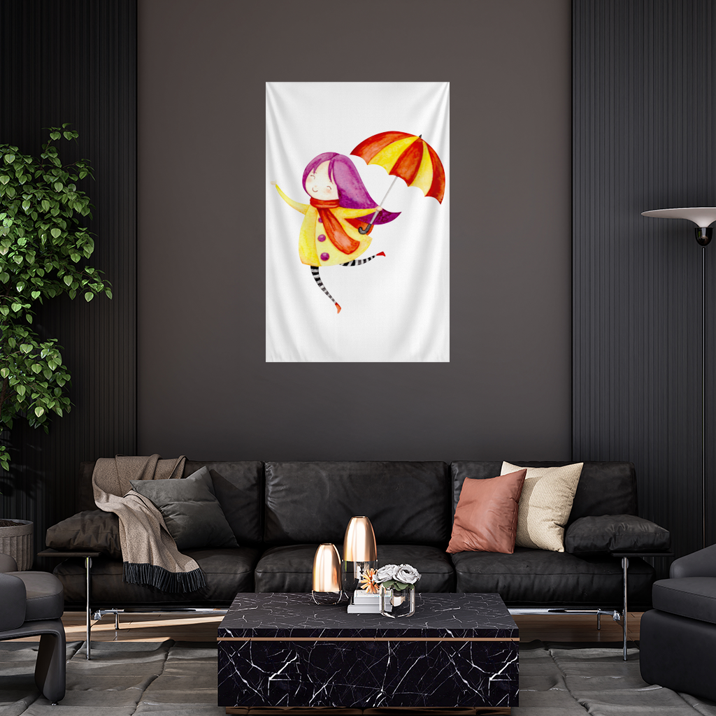 Cheerful Girl with Umbrella Wall Tapestry