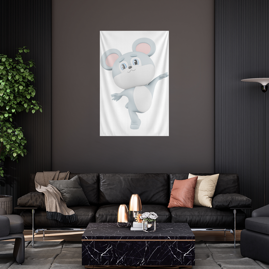 Dancing Cute Grey Mouse Character Wall Tapestry