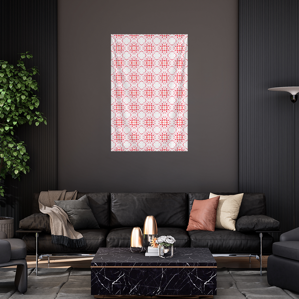 Red and White Traditional Tile Style Pattern Wall Tapestry