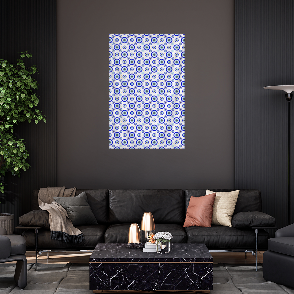 Blue Evil Eye Pattern with Stars Wall Tapestry