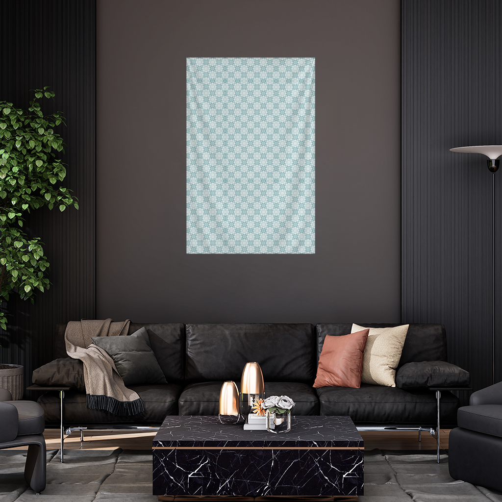 Blue Pixelated Geometric Ornament Pattern Wall Tapestry