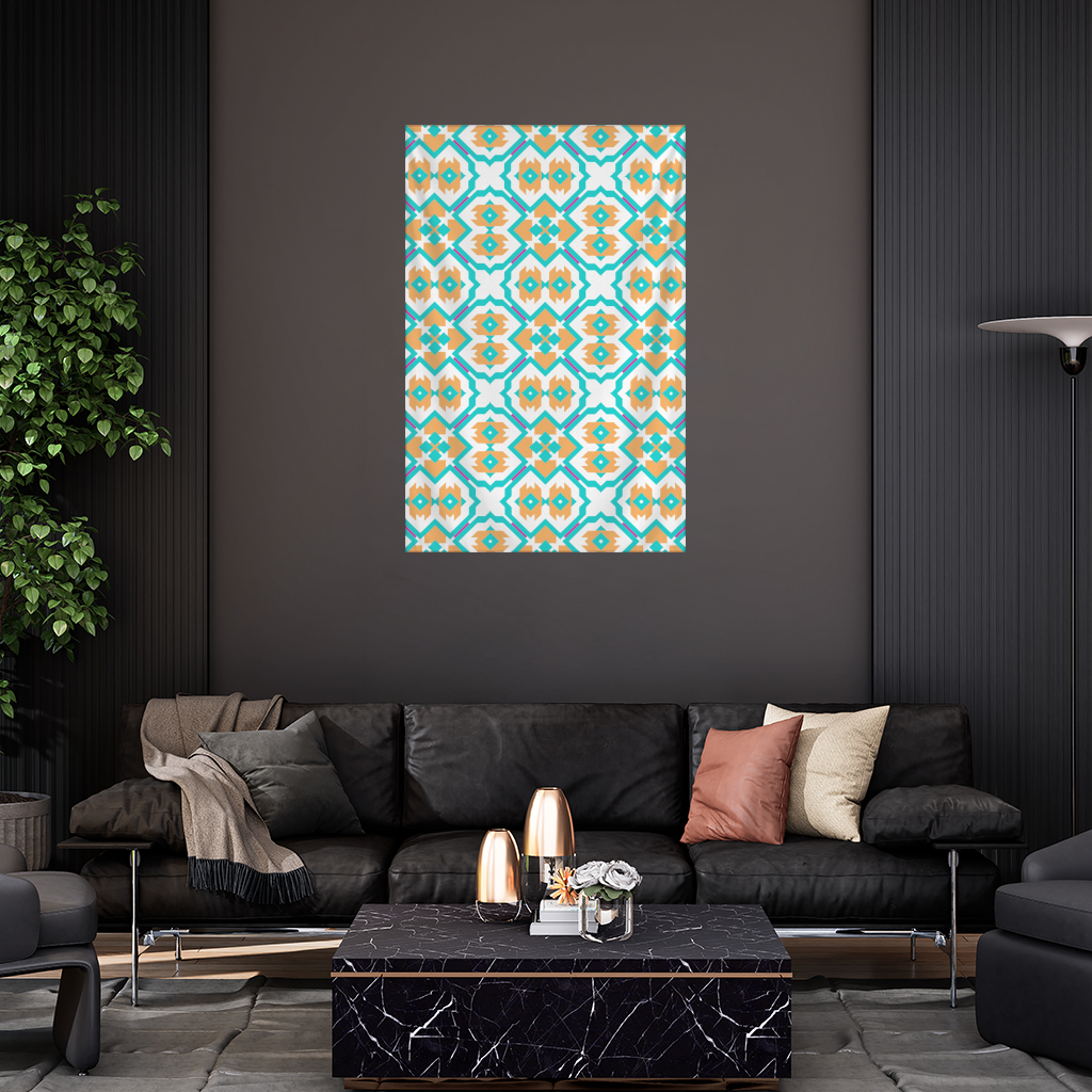 Orange and Turquoise Geometric Pattern Wall Tapestry