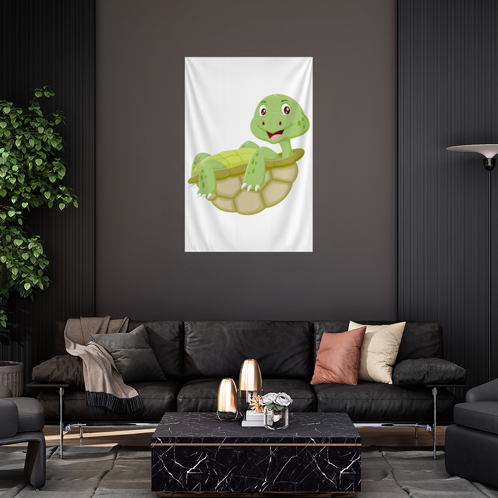 Kabuğunda Mutlu Gülen Yeşil Kaplumbağa Duvar Örtüsü