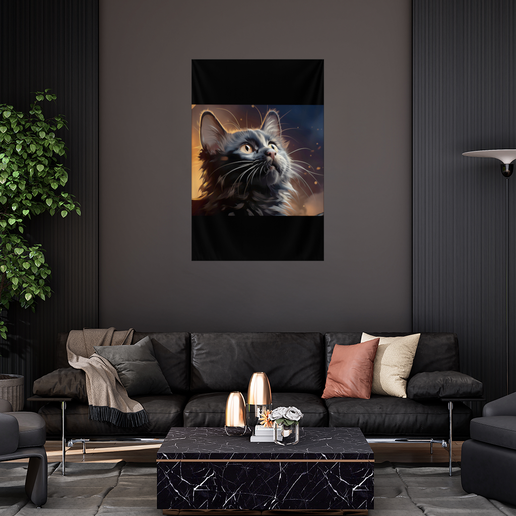 Siyah Kedi Dijital Sanat Duvar Örtüsü