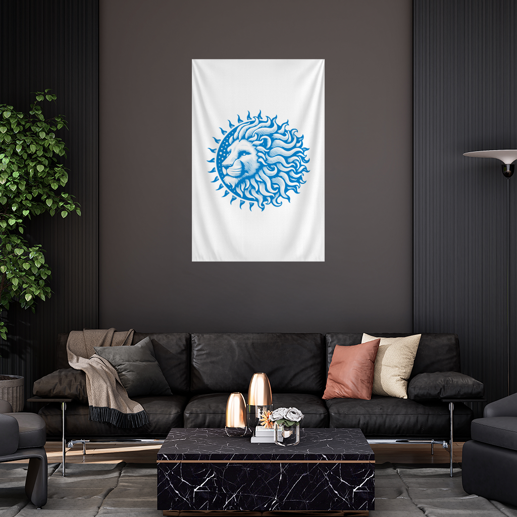 Leo Zodiac Sun and Moon Blue Motif Wall Tapestry