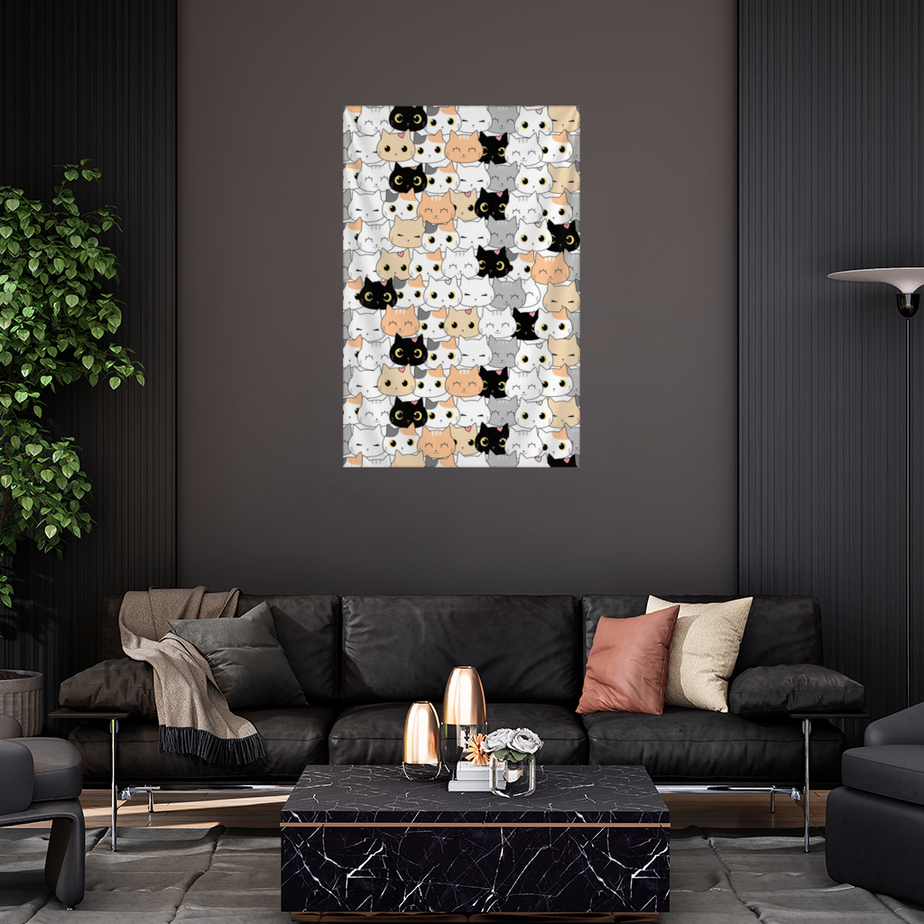 Colorful Cute Cat Faces Seamless Pattern Wall Tapestry