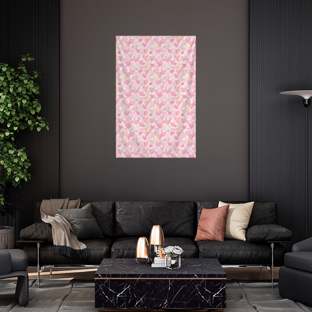 Watercolor Pink Hearts Wall Tapestry