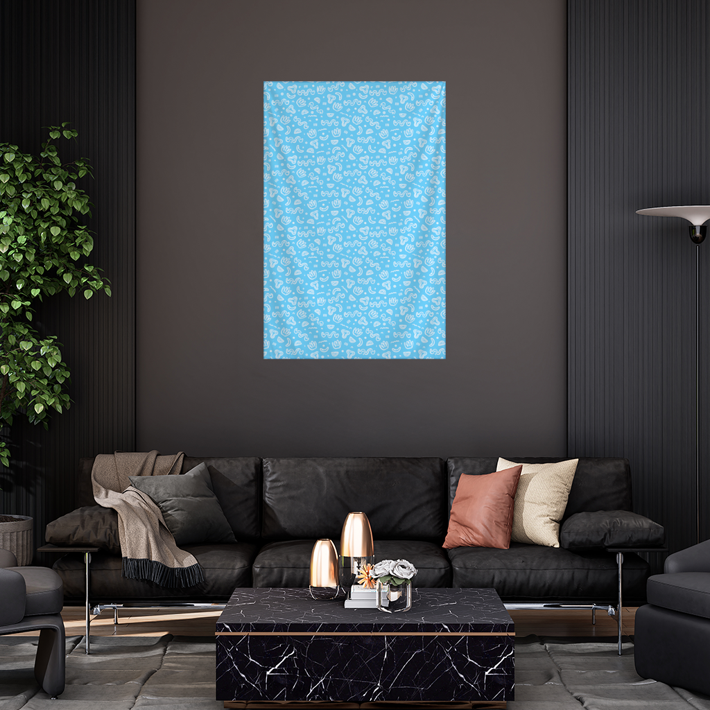Blue Abstract Doodle Wall Tapestry