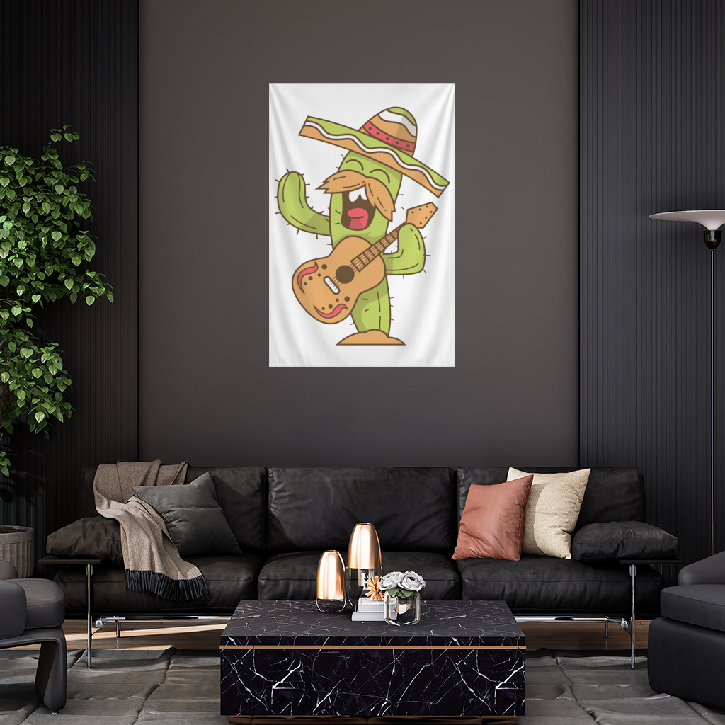 Mariachi Cactus Playing Guitar Wall Tapestry