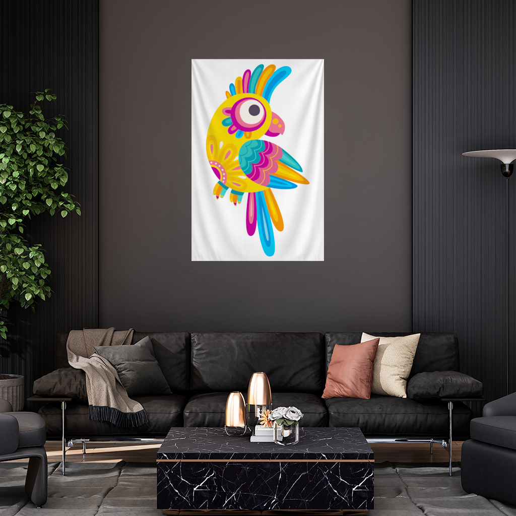 Vibrant Tropical Parrot Folk Wall Tapestry