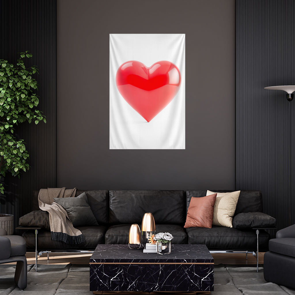 Glossy Red 3D Heart Wall Tapestry