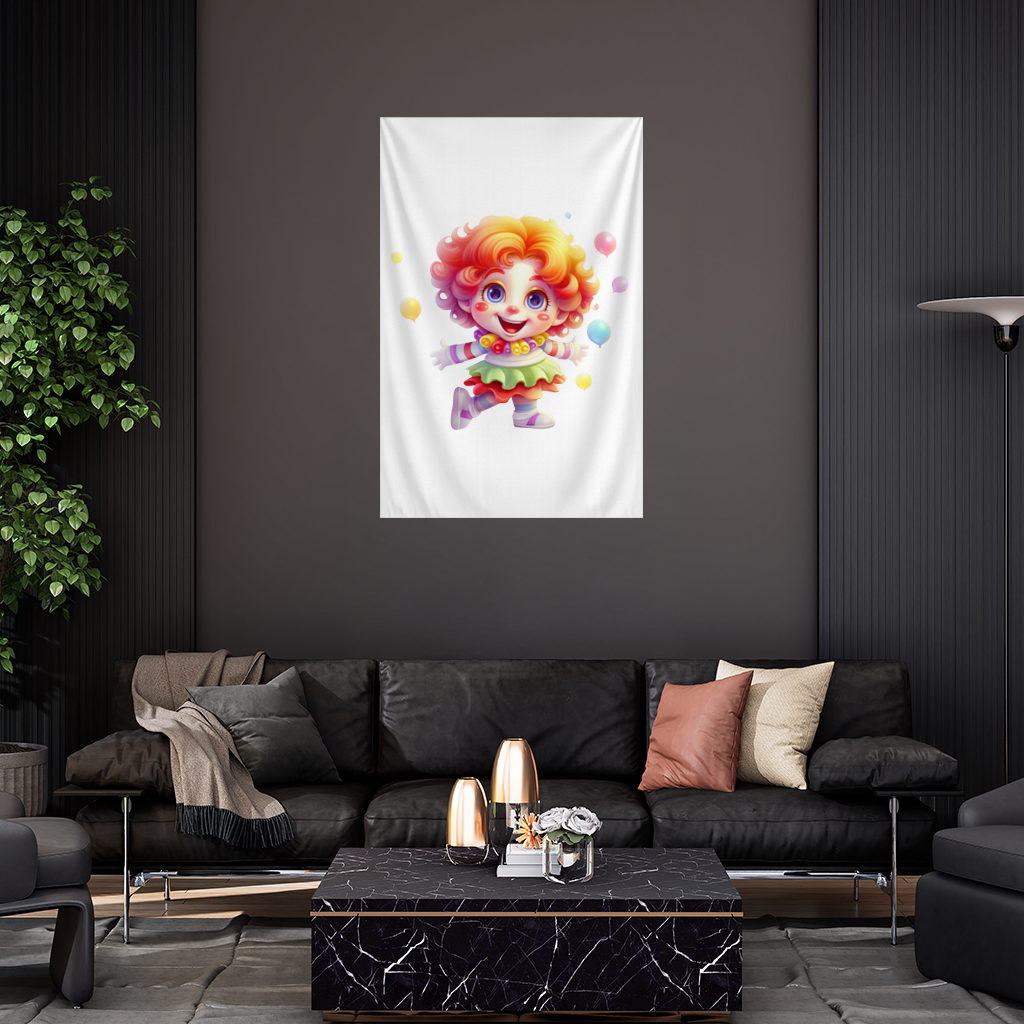 Cute Rainbow Hair Happy Clown Wall Tapestry