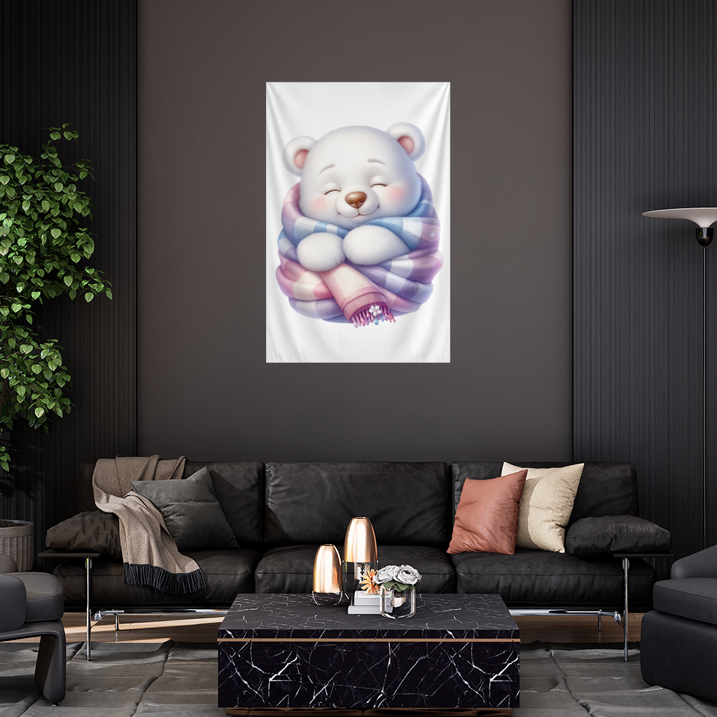 Cozy Sleepy Polar Bear Cub Wall Tapestry