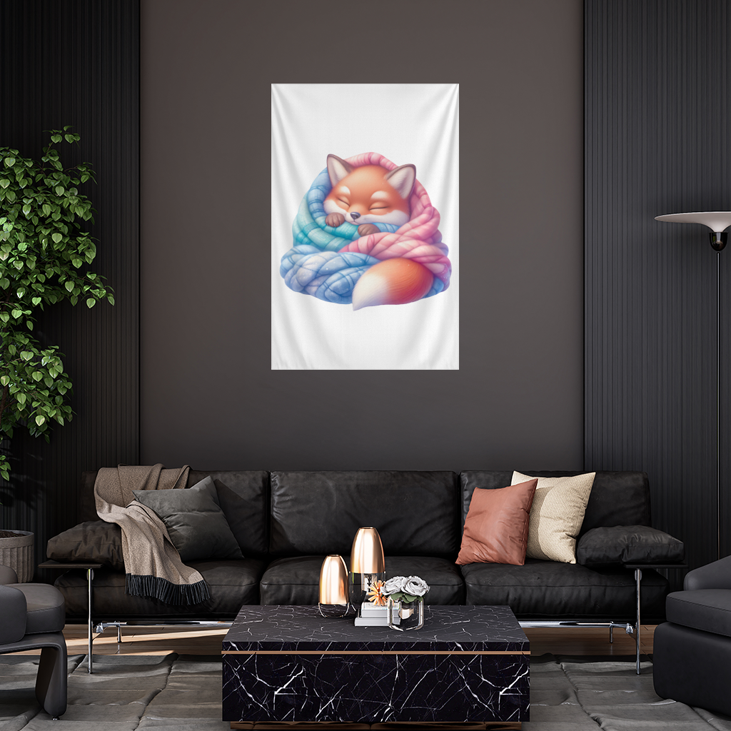 Sleeping Fox Knitted Blanket Wall Tapestry