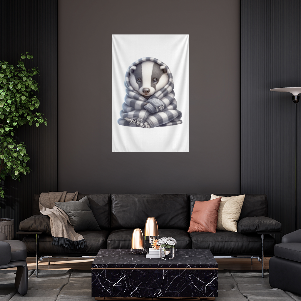 Cozy Baby Badger Wrapped in Blanket Wall Tapestry