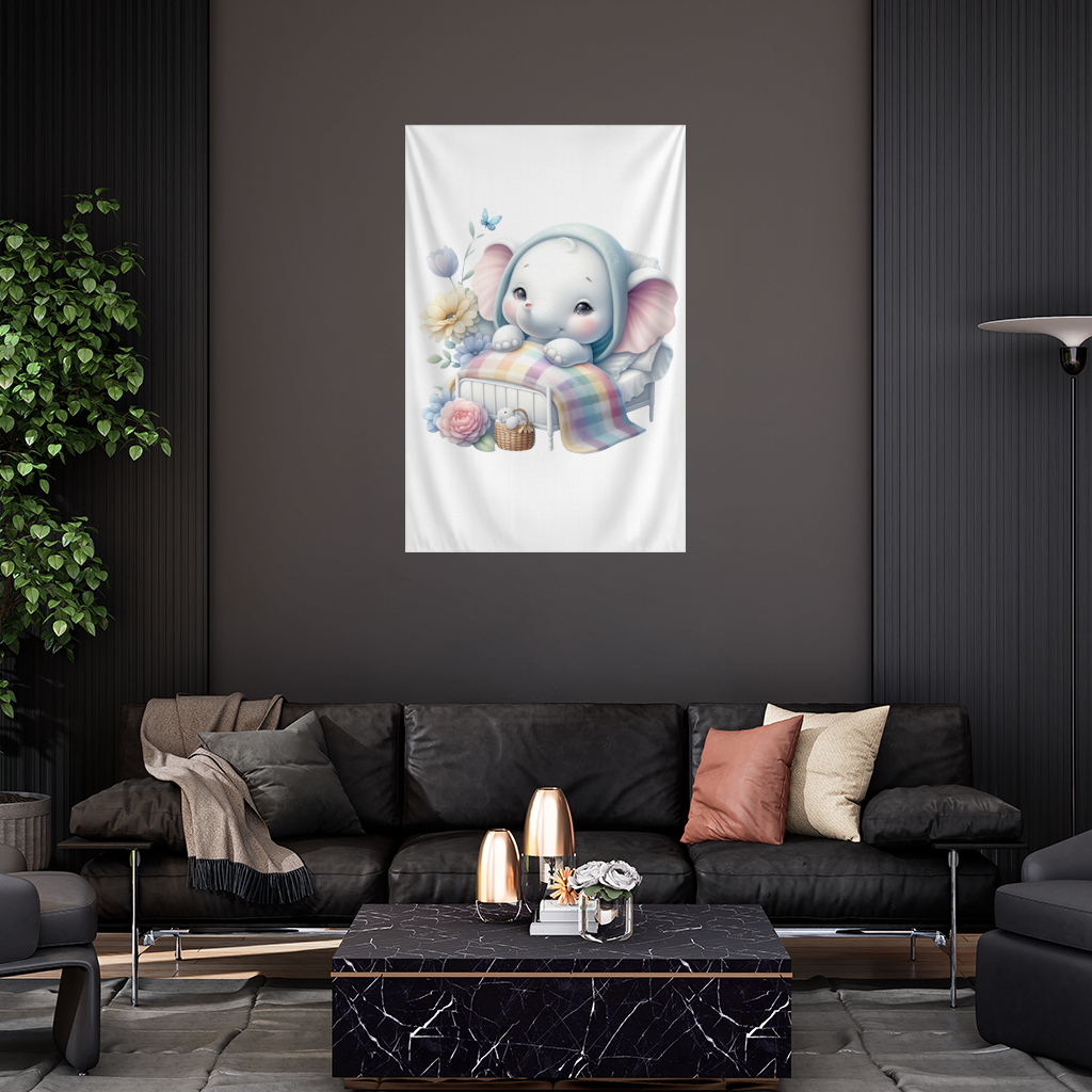 Sleeping Baby Elephant in Bed Wall Tapestry