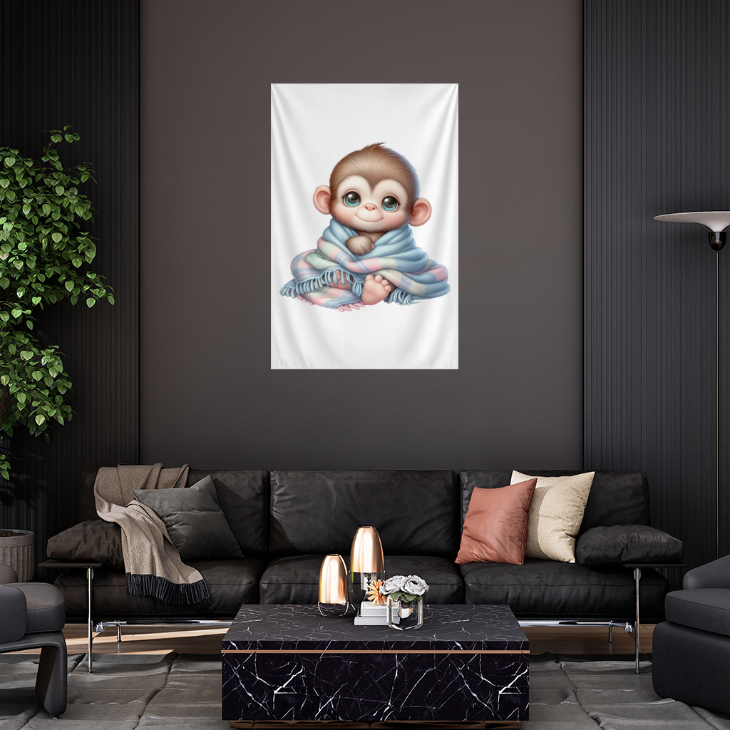 Cute Baby Monkey Wrapped in Blanket Wall Tapestry
