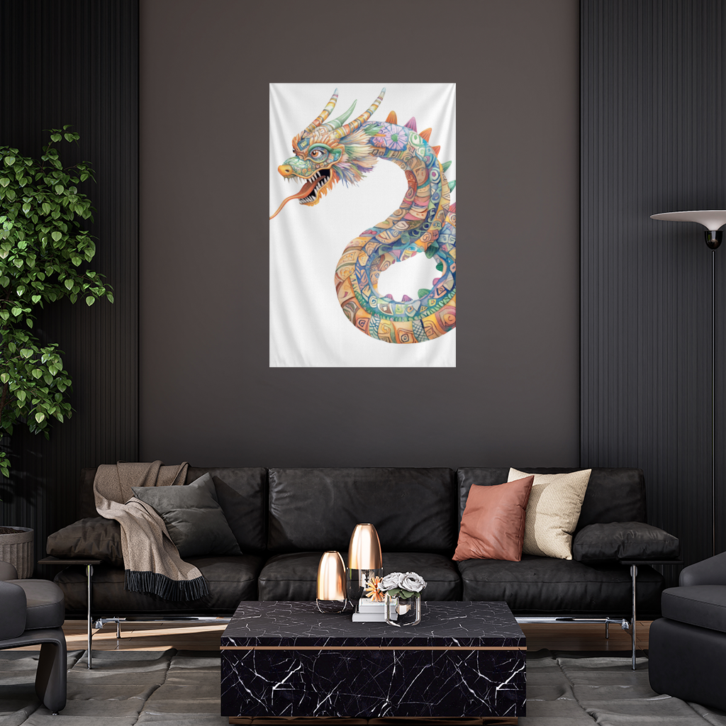 Colorful Mosaic Chinese Dragon Wall Tapestry