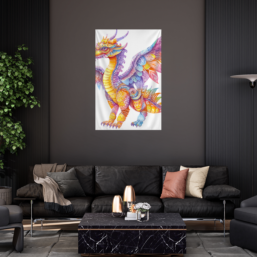 Vibrant Rainbow Mythical Dragon Wall Tapestry