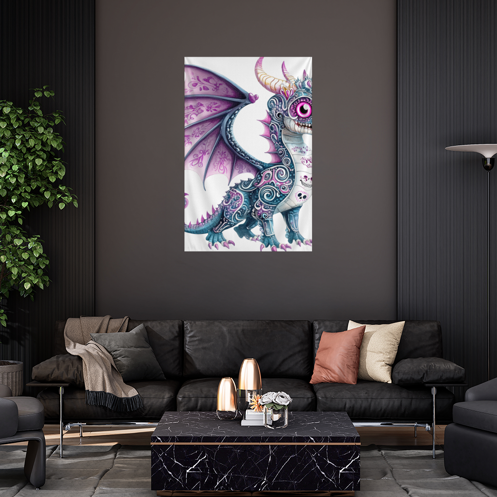 Purple Sugar Skull Dragon Wall Tapestry