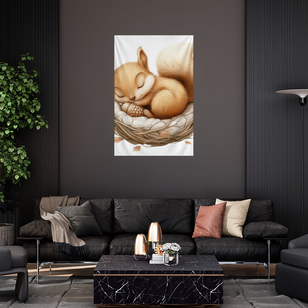 Sleeping Baby Squirrel in Nest Wall Tapestry