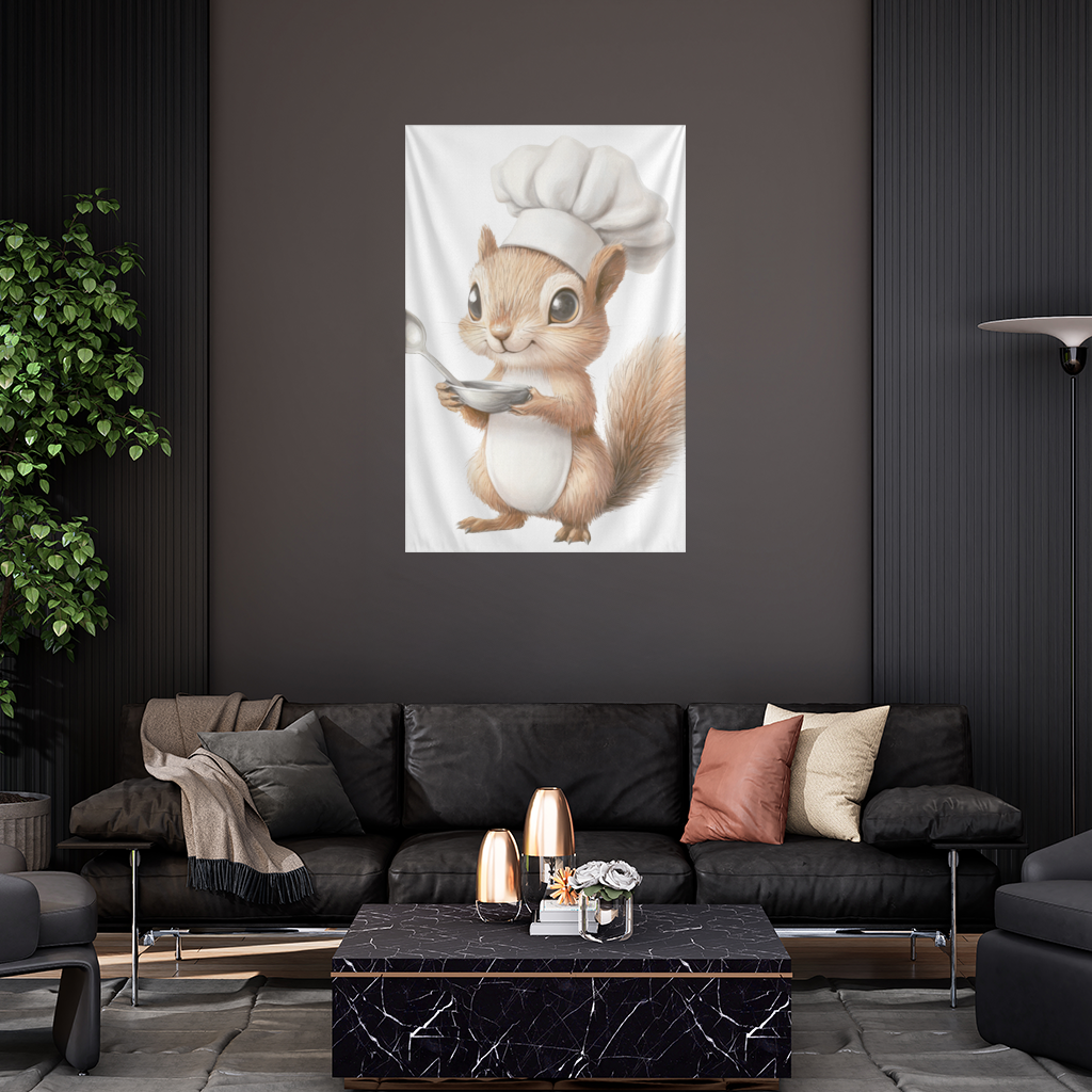 Whimsical Little Chef Squirrel Wall Tapestry