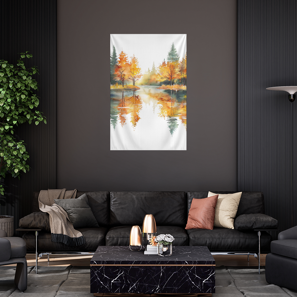 Autumn Forest Lake Reflection Wall Tapestry