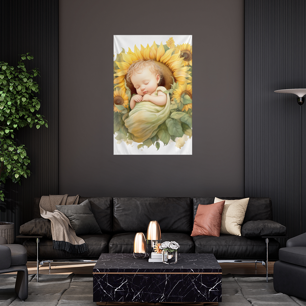 Sleeping Baby in Sunflower Wall Tapestry