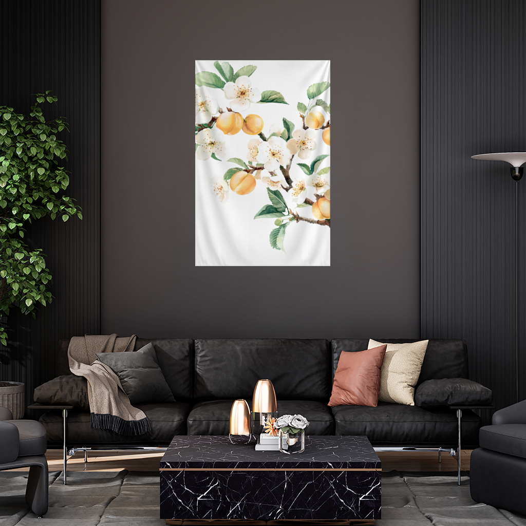 Watercolor Apricot Blossom Branch Wall Tapestry