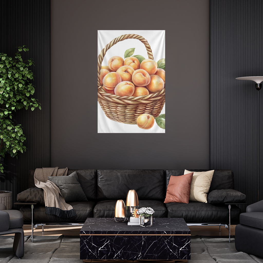Fresh Peaches in Wicker Basket Wall Tapestry