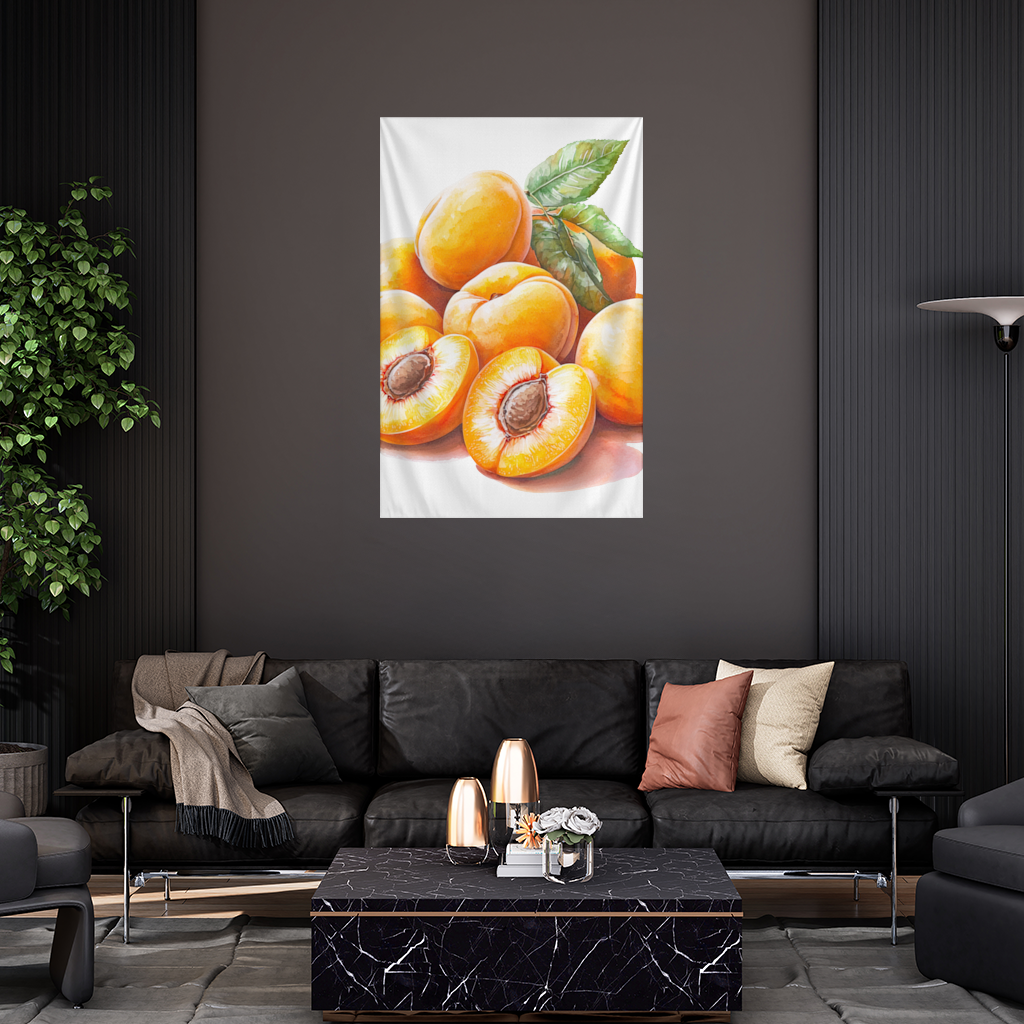 Watercolor Apricot and Leaves Wall Tapestry