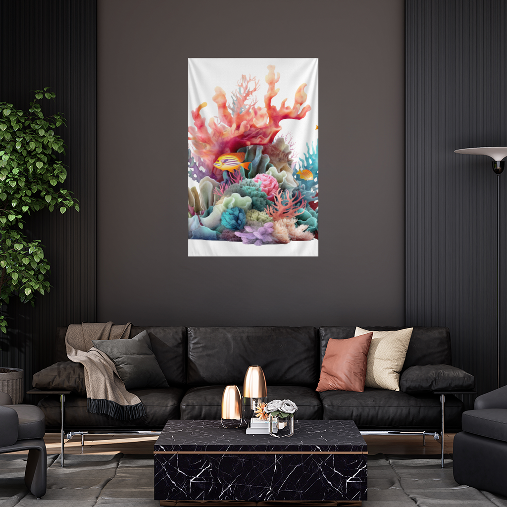 Vibrant Coral Reef and Tropical Fish Wall Tapestry