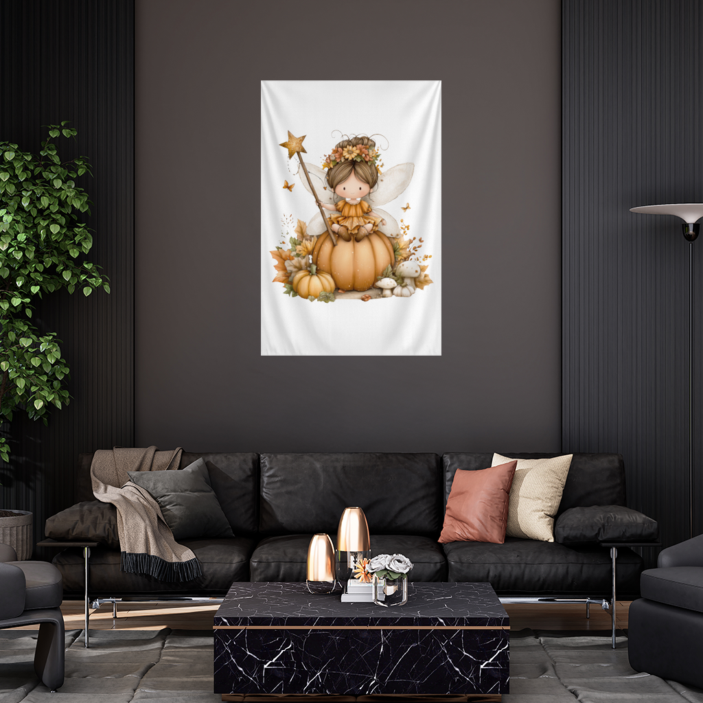 Whimsical Autumn Pumpkin Fairy Wall Tapestry