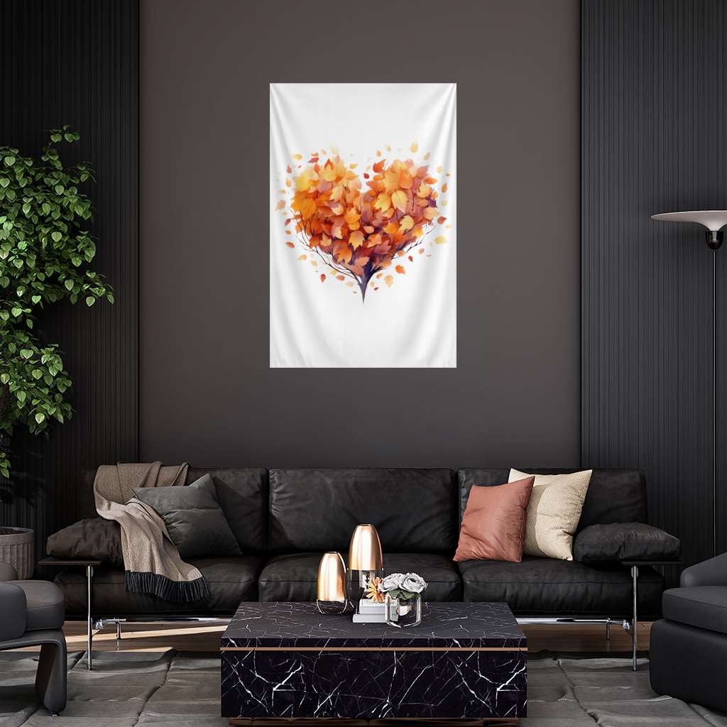 Autumn Leaf Heart Wall Tapestry
