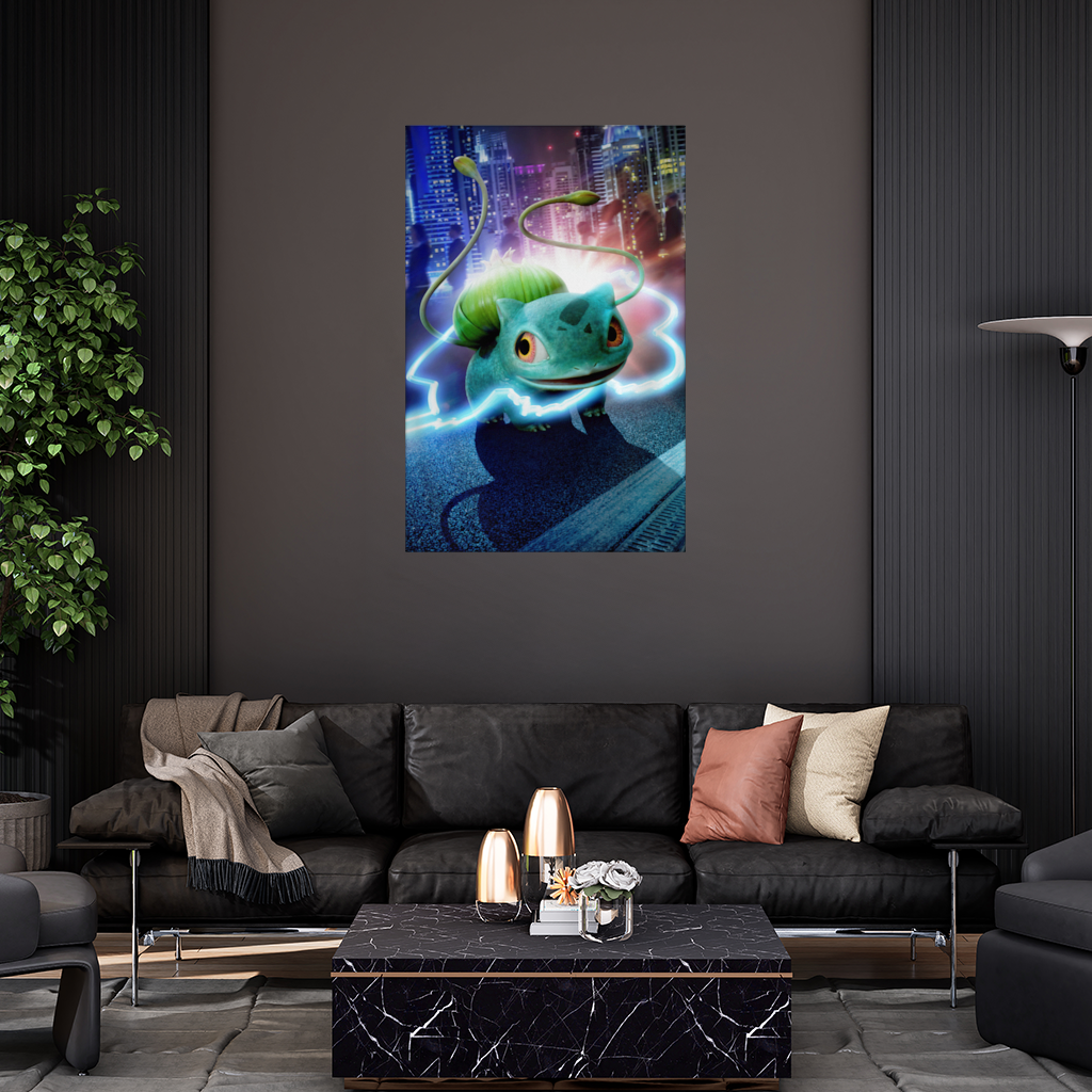 Glowing Neon Creature in Night City Wall Tapestry